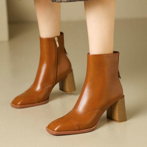 2024 Elegant Women Ankle Boots Square Toe High Heel Ladies Party Shoes Woman Back Zipper Autumn Winter Size 34 40