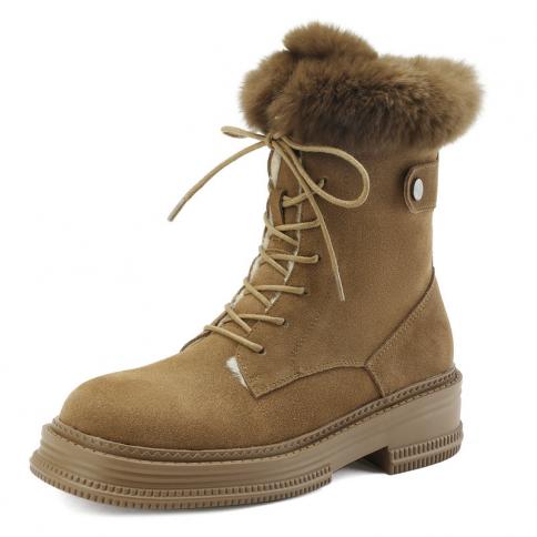 Sweet Women Wool Cow Suede Ankle Boots Female Lace Up Snow Boots Dancing Casual Shoes Woman Newest Flats Platform Boots