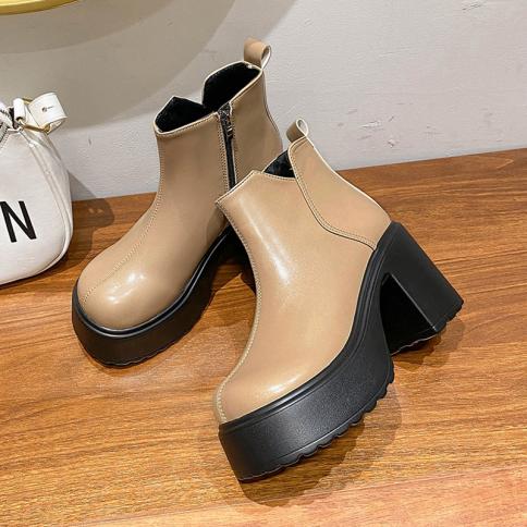 Women Winter High Heels Chelsea Boots Chunky Fashion Ankle Shoes 2023 New Trend Casual Motorcycle Boots Pumps Goth Women