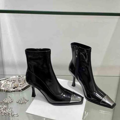 New Trend Winter Women Mid Heels Shoes Stilettos Ankle Chelsea Boots 2023 Pumps Goth Fashion Dress Square Toe Women Casu