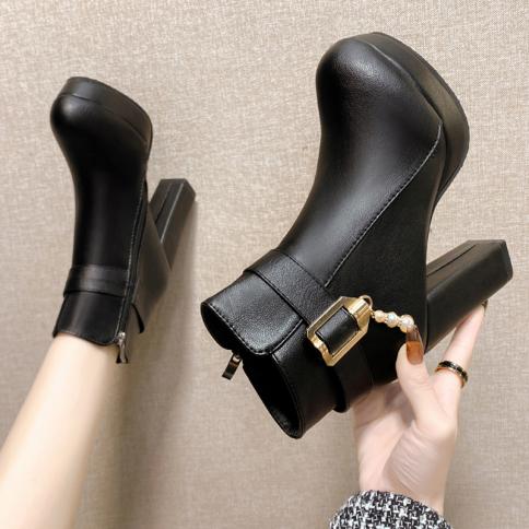 Women High Heels Chelsea Boots Ankle Chunky Shoes Winter Fad Dress Pumps New Trend 2023 Casual Goth Non Slip  Women Shoe