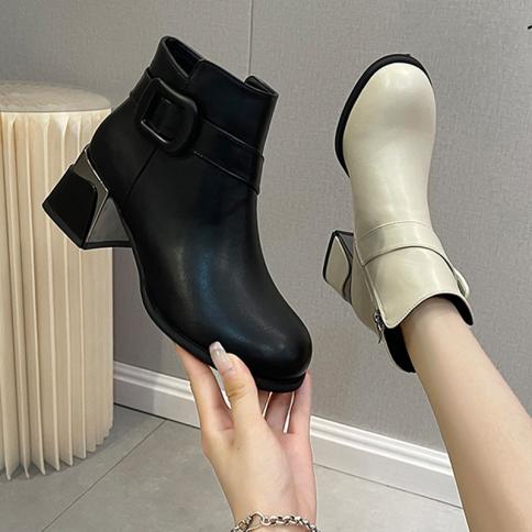 Chelsea Boots Women Shoes Mid Heels Fashion Ankle 2023 Winter New Trend Chunky Motorcycle Boots Snow Casual Goth Chaussu