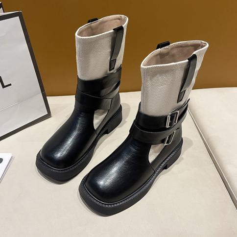 2023 New Trend Mid Calf Chelsea Boots Women Platform Shoes Winter Punk Fashion Boots Pumps Casual Goth Women Motorcycle 