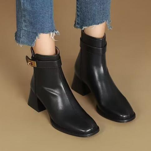 Women Ankle Mid Heels Chelsea Boots Chunky Shoes Square Toe Dress Party Goth Pumps Shoes Winter 2023 New Fad Cozy Women 