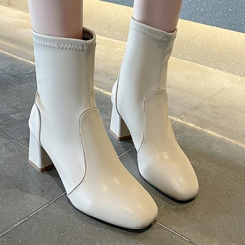 Winter Women Mid Heels Chelsea Boots Chunky Ankle Shoes 2023 New Trend Fashion Dress Square Toe Pumps Casual Goth Women 