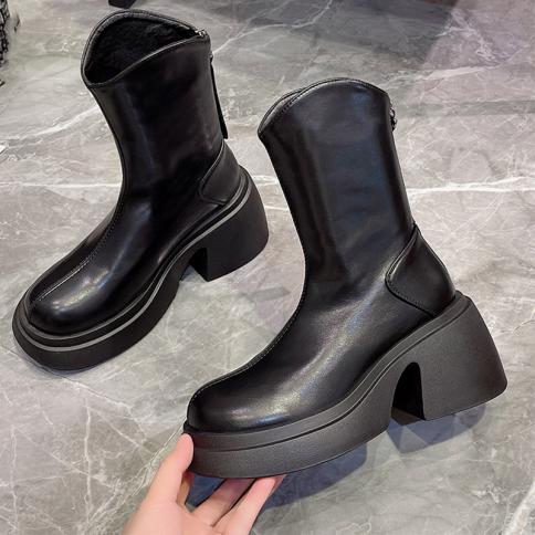 2023 Winter New Chelsea Boots Women Shoes Fashion Mid Heels Goth Snow Boots Casual Gladiator Motorcycle Boots Punk Mujer