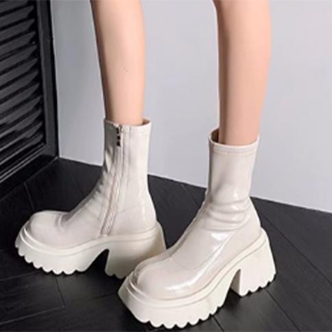 2023 Winter Over The Knee Platform Women Shoes Mid Heels Chelsea Boots New Trend Fashion Goth Motorcycle Boots Dress Wom
