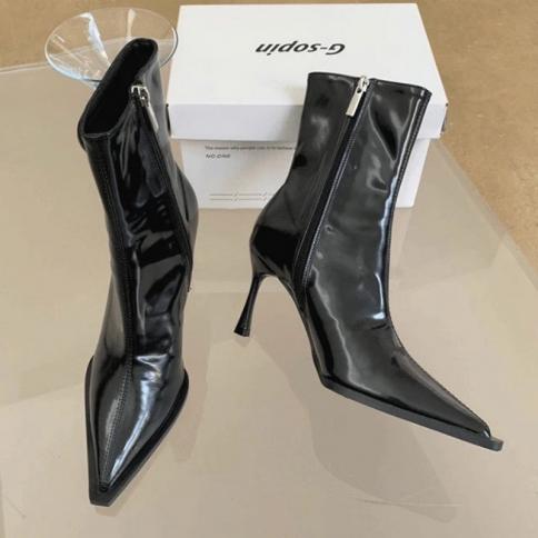 2023  Women High Heels Shoes Ankle Chelsea Boots New Designer Winter Motorcycle Botas Pointed Toe Brand Dress Party Pump