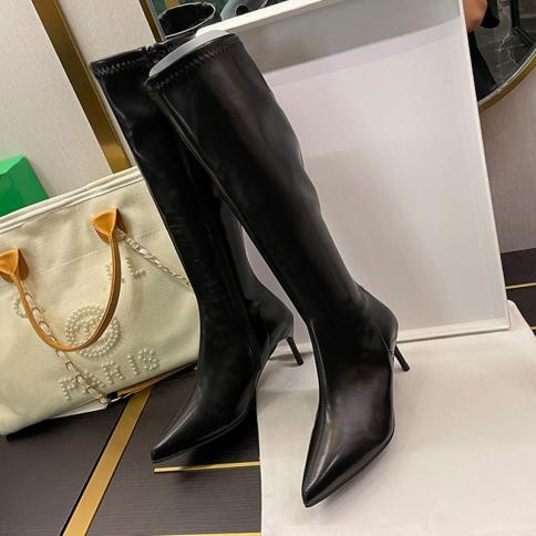 Winter Knee High Motorcycle Boots Women Chelsea Boots High Heels Shoes Fashion 2023 New Pointed Toe Punk Gladiator Boots