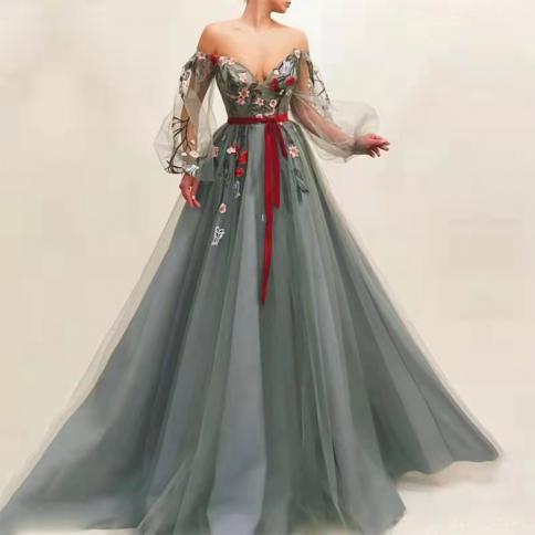 סומק אפליקציית שמלות נשף V צווארון מחוץ לכתף לילדות שמלת ערב טול אפורה התאמה אישית של גלימות דה סוריה пл�