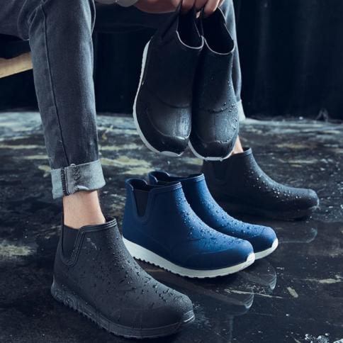 Men Rain Boots  Style Round Head Outdoor Non Slip Short Boots Soft Bottom Kitchen Waterproof Shoes Zapatillas Hombre