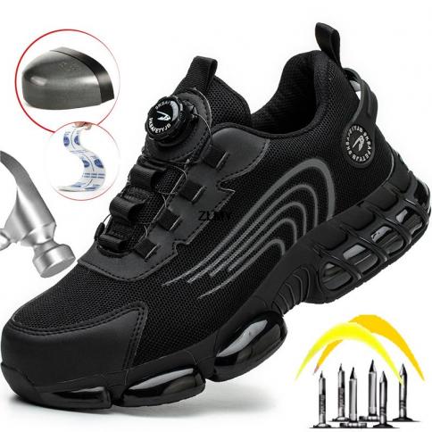 נעלי בטיחות כרית אוויר לגברים נעלי ספורט עם כפתור מסתובב פלדה כובע אצבע נעלי עבודה עמיד בפני פנצ'ר אנטי לרסק בטיחות עבודה b