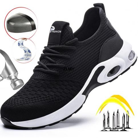 נעלי בטיחות בוהן פלדה גברים עבודה נושמת נעלי ספורט כרית אוויר עבודה מגפי בטיחות עמידים לנקב תעשייתי להגן על רגליים