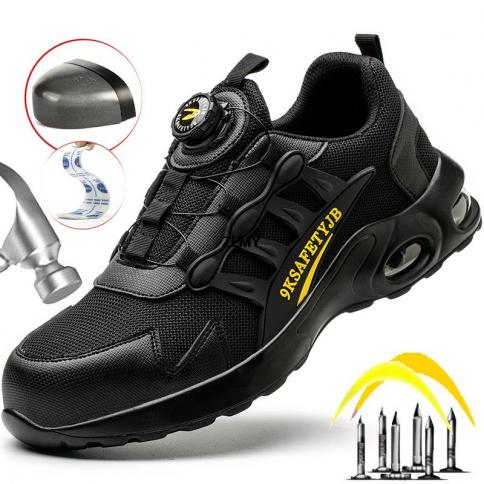 נעלי בטיחות חדשות לגברים נעלי בוהן פלדה כרית אוויר כפתור מסתובב עבודה מגפי בטיחות לגבר עבודה ספורט נעלי ספורט הוכחה לנקב