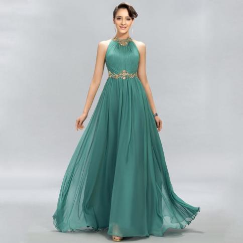 Vintage A Line Chiffon Evening Dresses Halter Beading Elegant Party Dress Floor Length Sleeveless Vestido De Noche