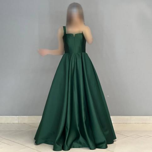 Green A Line Party Dresses Satin Floor Length Elegant Spaghetti Strap Evening Gowns Sweetheart Lace Up Wedding Guest Gow