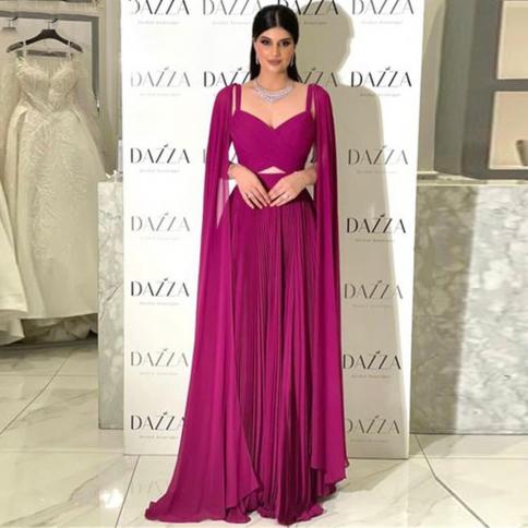 Purple A Line Evening Dresses Floor Length Chiffon Sweetheart Party Dress Spaghetti Strap Backless Wedding Guest Gowns 2