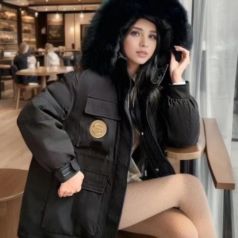 2023 Winter Cotton Padded Clothes Fur Parkas Big Fur Collar Down Cotton Jacket Women Thick Warm Windproof Coats Large Po