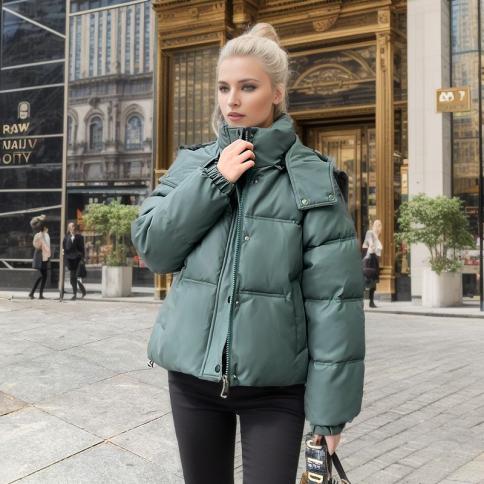 2023 Winter All Match Zipper Parka Women Solid Color Full Sleeve Chic Button Jacket Ladies Hooded Short Cotton Down Jack