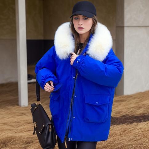 2023 Winter Down Cotton Padded Big Fur Collar Hooded Parkas Women Thick Warm Jacket Mid Length Coat Female Outerwear Sno
