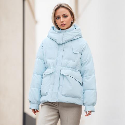 2023 Hooded Parka Winter Coats For Women  Style Casual Stand Collar Waist Cinching Thickened Warm Jacket Snow Wear Outwe