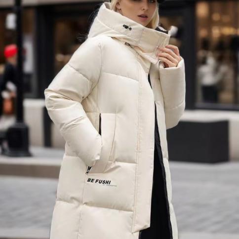 2023 Winter Long Down Cotton Jacket Women  Fashion Solid Warm Hooded Parka Zipper Loose Casual Snow Wear Coat Oversized