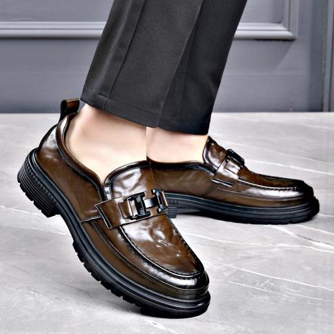 נעלי עור בבוהן גדולות לגברים הלובשים כף רגל רחבה עור אמיתי עגול בוהן חתן בסגנון חתן חליפת lefu