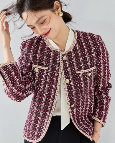 23 Autumn New Style Tweed Wool Small * Fragrant Lace Braided Texture Bright Color Short Jacket Top Women 22073
