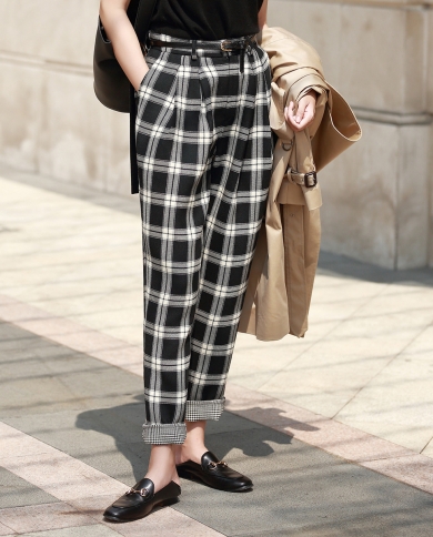 Shenghong 23 Autumn And Winter New Style Fashionable And Slim Double-sided Plaid Radish Pants For Women 8739