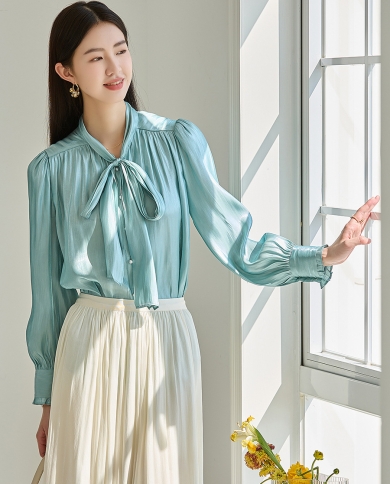 Shenghong Carefully Selects 23 New French Romantic Elegant Glossy Lace-up Commuting Casual Temperament Shirts For Women 