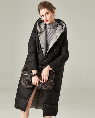 Doudoune femme mi-longue nouveau haut de gamme duvet de canard blanc noir doudoune à capuche épaissie manteau d'hiver