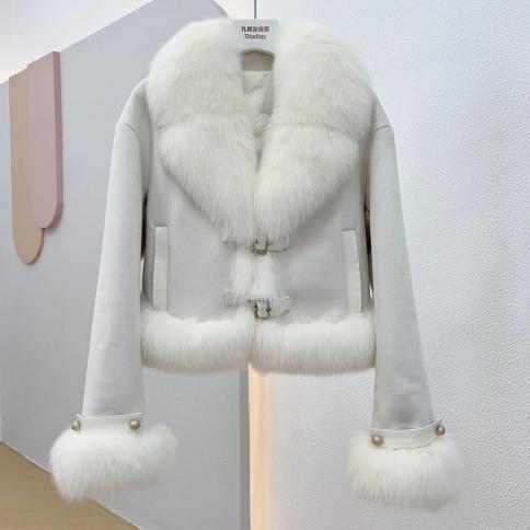 2023 New Fashion Piumino D'anatra Cappotto di Pelliccia Vera Giacca da Donna Invernale Collo in Pelliccia di Volpe Naturale Capi