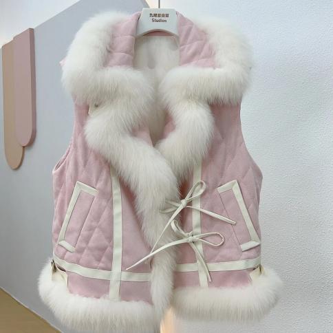 2023 inverno nuova moda piumino d'oca gilet collo di pelliccia di volpe naturale gilet piumini di lusso da donna abbigliamento