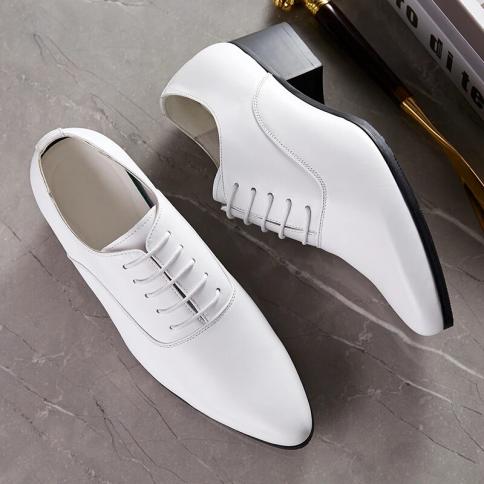 Pointed Leather Shoes For Formal Wear Business Leather 5cm Height Increase  Mens Small White Shoes Wedding Shoe Trend Me