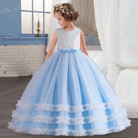 4 14 Year Old Children And Girls' Clothing Campus Opening Ceremony Dance Banquet Princess Long Dress Birthday Party Dres