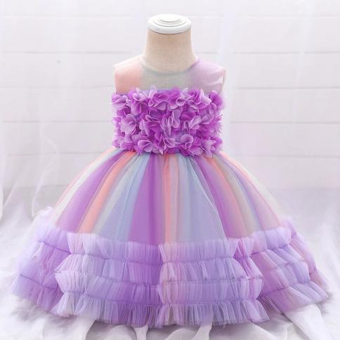  New Girls Bow Color Matching Princess Dress Baby Flower Decal Mesh Dress Children's Christmas Halloween Party Dress  Dr
