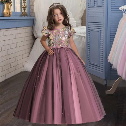New Embroidered Jacquard Sleeveless Children's Communion Dress Kids Clothing Appliques Girl Wedding Evening Gowns Party 