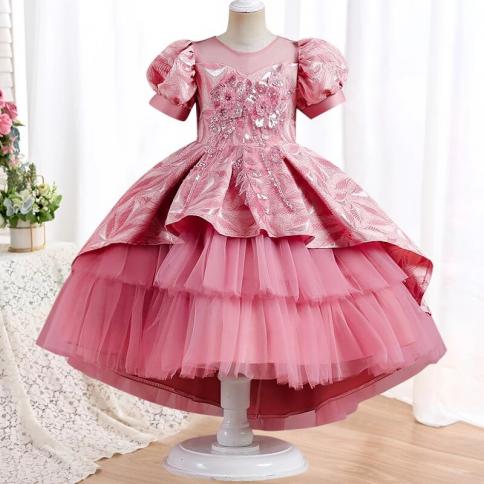 Gorgeous And Elegant Girls' Party Dresses With Mesh Embroidery For 4 12 Years Old Christmas Ball Dresses New Children's 