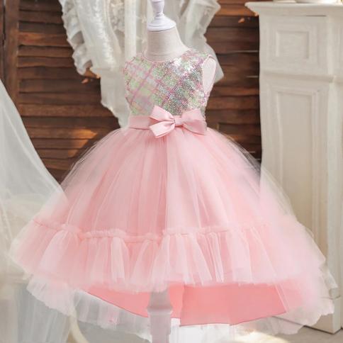Girl Party Dress For Kids Formal Birthday Princess Ball Gown Flower Clothes For Wedding Baby Communion Costume Evening V