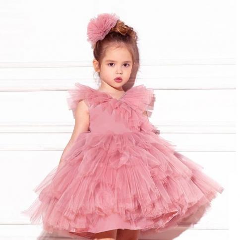 Girls Princess Flower Wedding Fluffy Gown  Dresses For Kids Birthday Party Tutu Clothes Children Elegant Vestidos For 3 