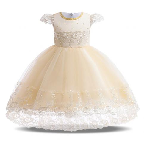 Elegant Girl Birthday Princess Dress Baby Embroidery Floral Bow Tutu Gown Flower Wedding Clothes Kids Formal Occasion Ve
