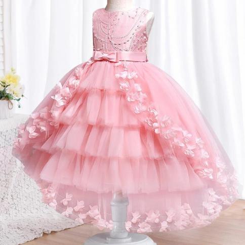 Formal Girl Princess Party Trailing Dress Kids Prom Children Clothing Little Bridesmaid Wedding Ball Gown 10 11 12 Y Ves