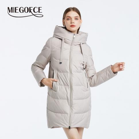 Miegofce 2023 inverno simples confortável casaco feminino moda casual gola com capuz parka senhoras bolsos acolchoados jacke