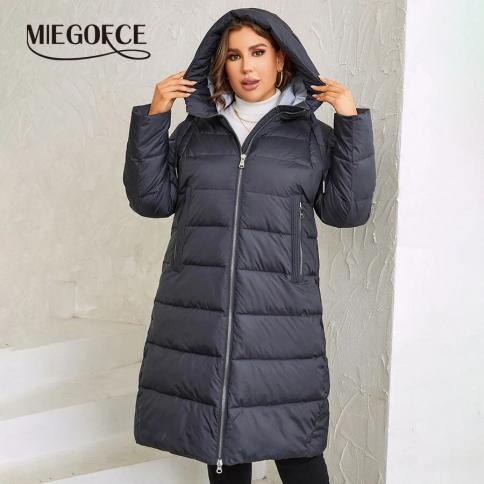 Miegofce2023 inverno solto tamanho grande casaco longo feminino com capuz quente à prova de vento jaquetas femininas com zíper g