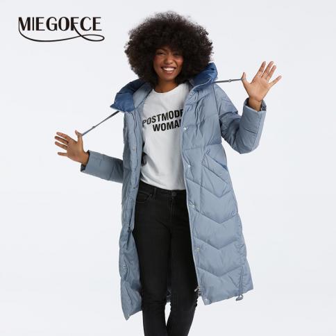 Miegofce 2023 inverno casaco acolchoado feminino design de moda botões escondidos bolsos grandes jaqueta à prova de vento quente