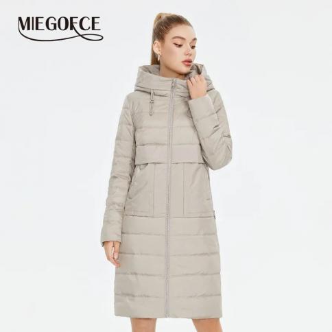 Miegofce 2023 New Spring Autumn Women's Long Coat Long Sleeve Quilted Female Solid Color Jacket Windproof Hooded Parka C