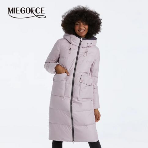 Miegofce 2023 Winter Casual Women's Coat Long Sleeve Quilted Jacket With Big Button Pockets Windproof Warm Hooded Parka 