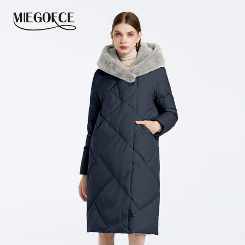 Miegofce 2023 Winter Cotton Parka Fashion Faux Fur Collar Long Sleeve Warm Women's Coat Windproof Quilted Hooded Jacket 