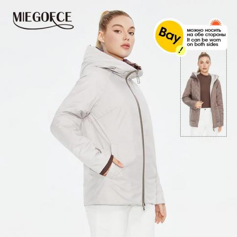Miegofce 2023 Spring Autumn New Fashion Women's Reversible Jacket Hooded Windproof Loose Coat Sports Casual Female Parka
