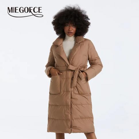 Miegofce 2023 moda inverno solto casaco longo feminino outerwear escondido fivela cinto mulher jaqueta forrado grandes bolsos pa